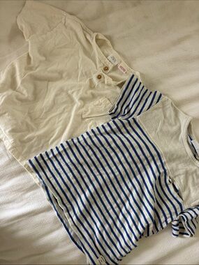 Zara 2 shirts - White pocket and Cream and Blue Striped Short Sleeve Tee